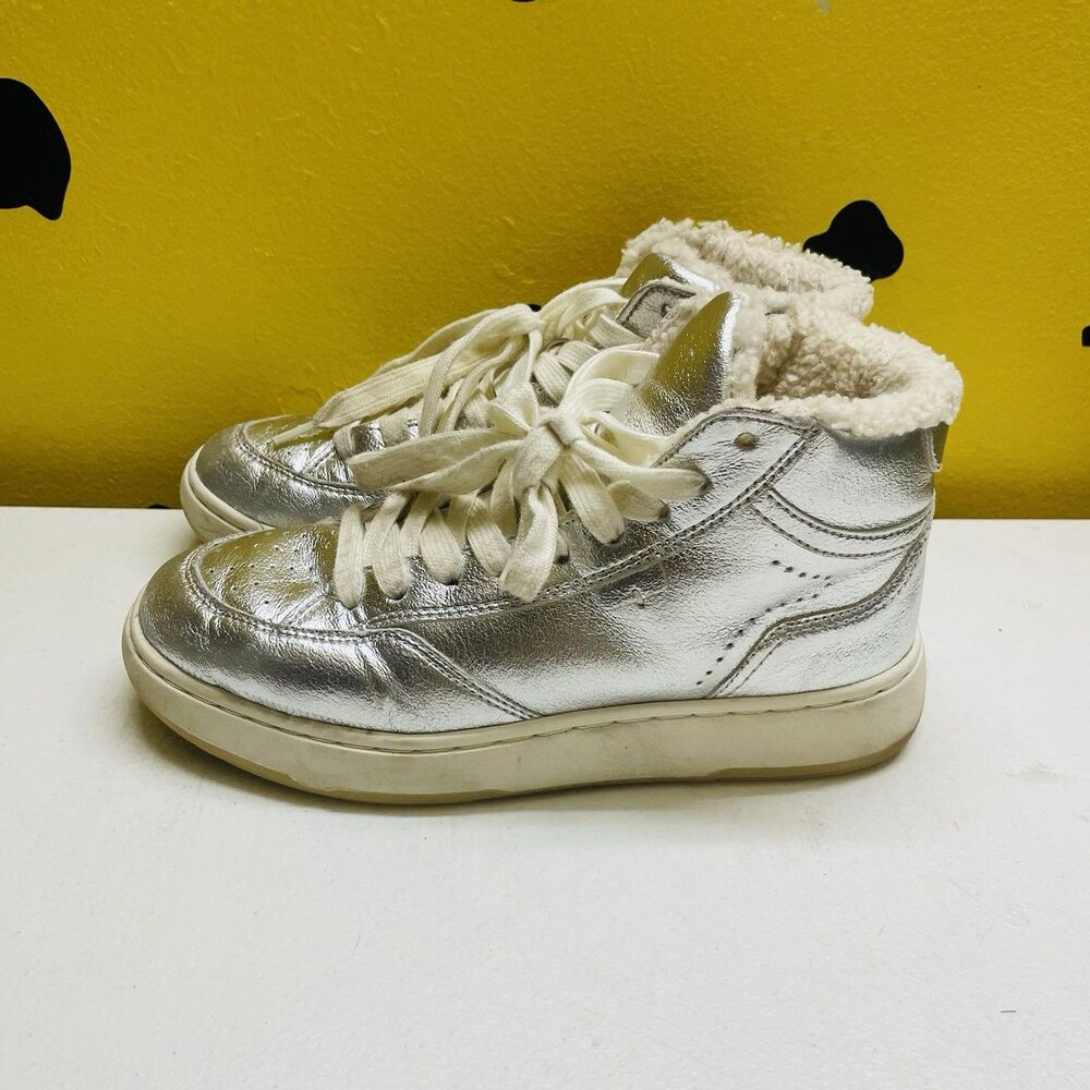 Zara High Top Sneakers  Girls 5 Silver Casual Shoes Cozy Streetwear